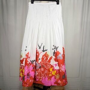 Oilily Cotton Pin-Tuck‎ Pleated Bird & Floral Print Maxi Skirt EU 36 US 4/6